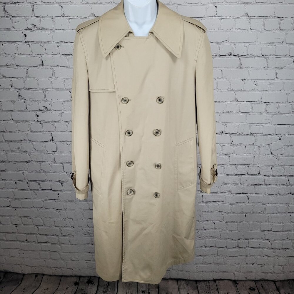 VTG London Fog Maincoats Beige Double Breasted Buttoned Trench Coat USA 38R